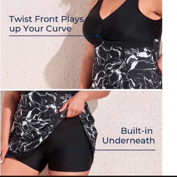 Tankini Bathing Suit Black and White Swimsuit Women Size XXL - Picture 4 of 9